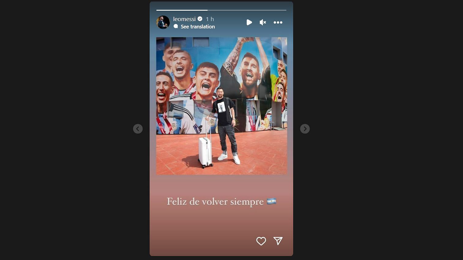 Captură de ecran a poveștii lui Lionel Messi pe Instagram